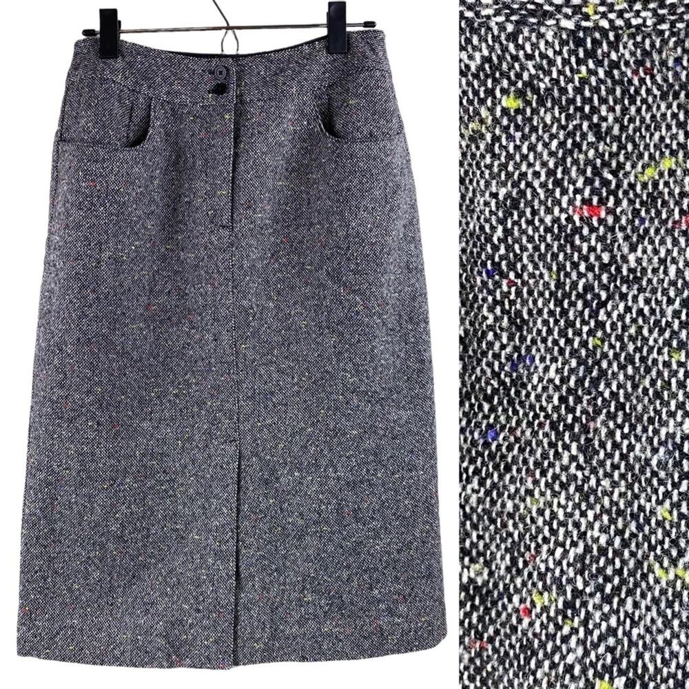 Vintage Talbots Womens Wool Tweed Straight Midi Skirt Size 6 Dark Academia